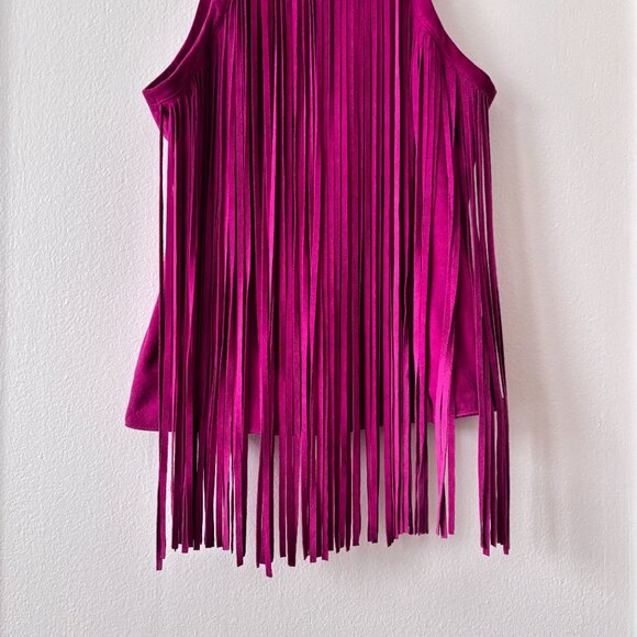 Bagatelle Pink Suede Fringe Halter Neck Top - Picture 4 of 6